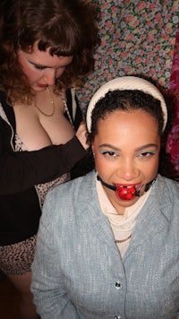 a woman wearing a blue jacket